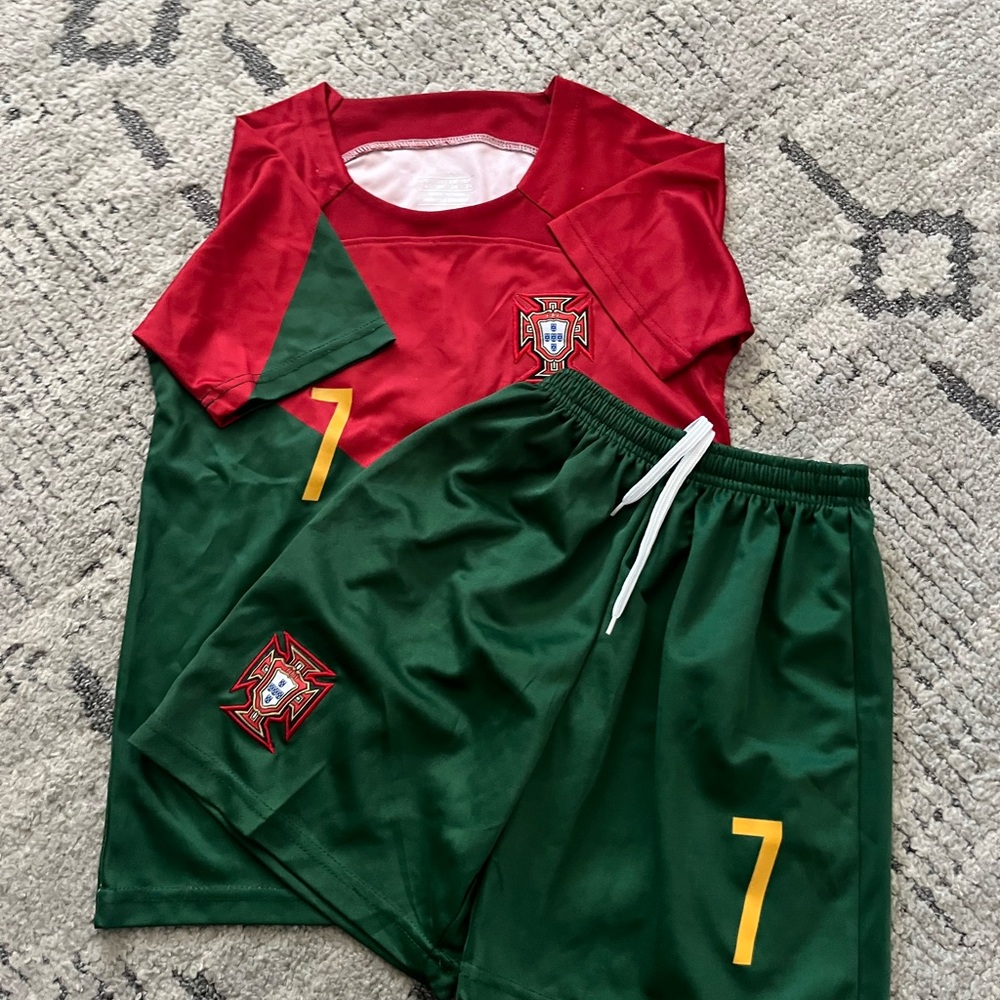 Youth Red and Green Soccer Jersey Set